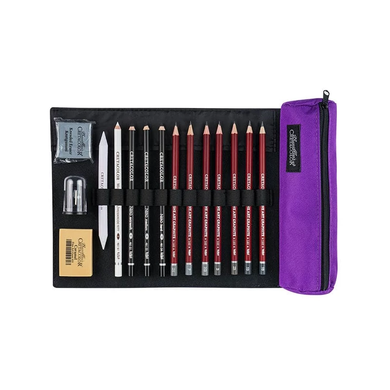 Cretacolor Pencil Wrap Set rajzkészlet feltekerhető vászon tartóban - Beginner, 16 db-os