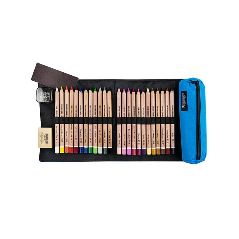 Cretacolor Pencil Wrap Set rajzkészlet feltekerhető vászon tartóban - MegaColor, 28 db-os