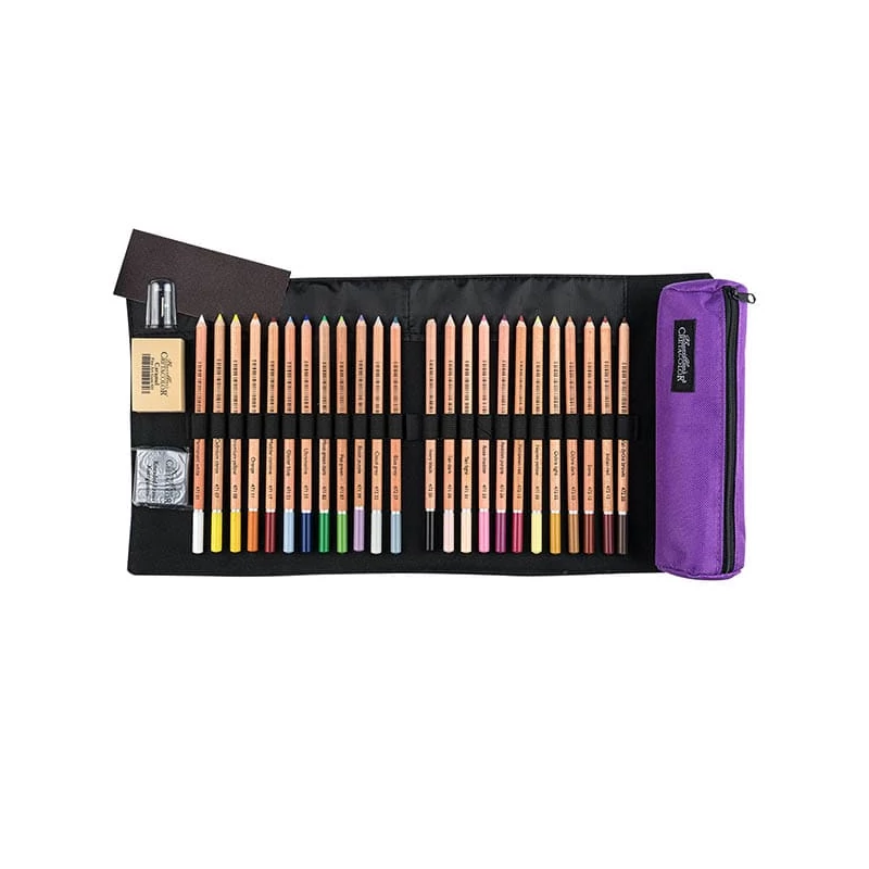 Cretacolor Pencil Wrap Set rajzkészlet feltekerhető vászon tartóban - Pastel Pencils, 29 db-os