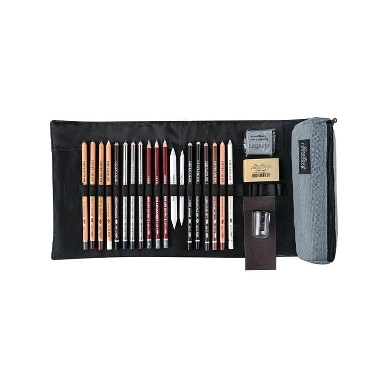 Cretacolor Pencil Wrap Set rajzkészlet feltekerhető vászon tartóban - Professional, 24 db-os