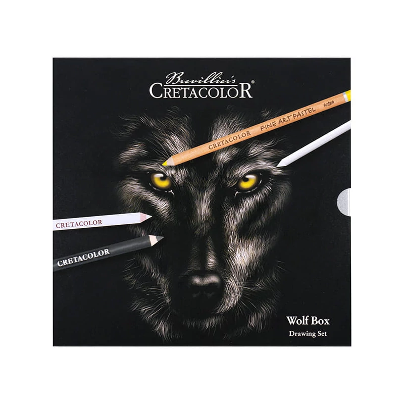 Cretacolor Wolf Box fekete-fehér rajzkészlet, 25 db-os, fémdobozos