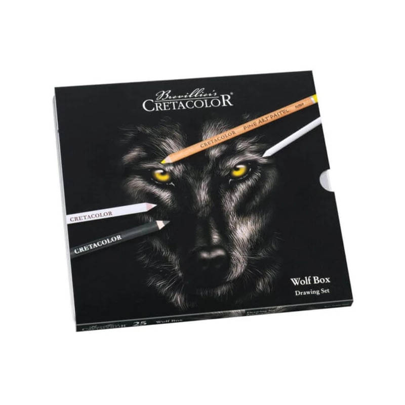 Cretacolor Wolf Box fekete-fehér rajzkészlet, 25 db-os, fémdobozos