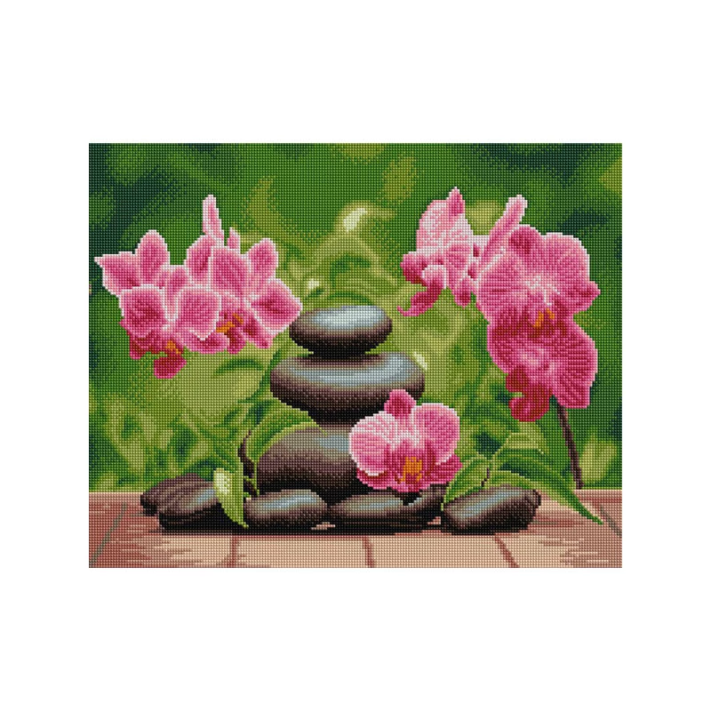 Gyémánt mozaik kirakó, feszített vásznon, 40x50 cm - Lila orchideák