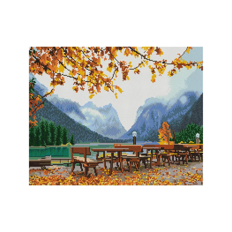 Gyémánt mozaik kirakó, feszített vásznon, 40x50 cm - Ősz a hegyekben