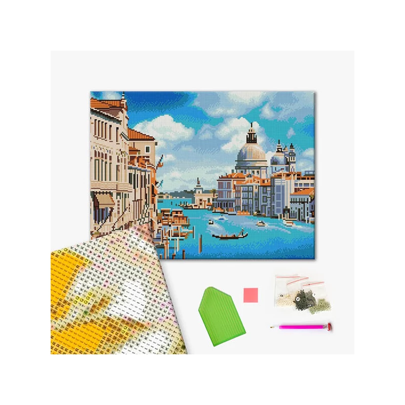 Gyémánt mozaik kirakó, feszített vásznon, 40x50 cm - Velence csatornái (Santa Maria della Salute)