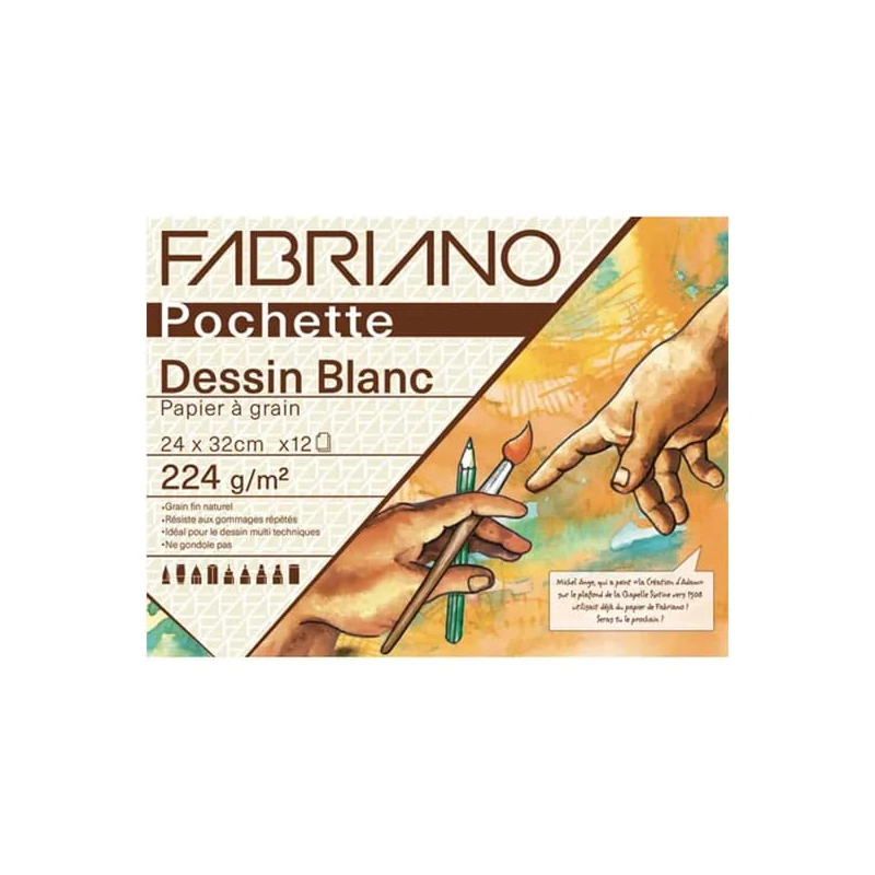 Fabriano Pochette  Dessin Blanc rajzpapír csomag,  224 g - 24x32 cm, 12 lap