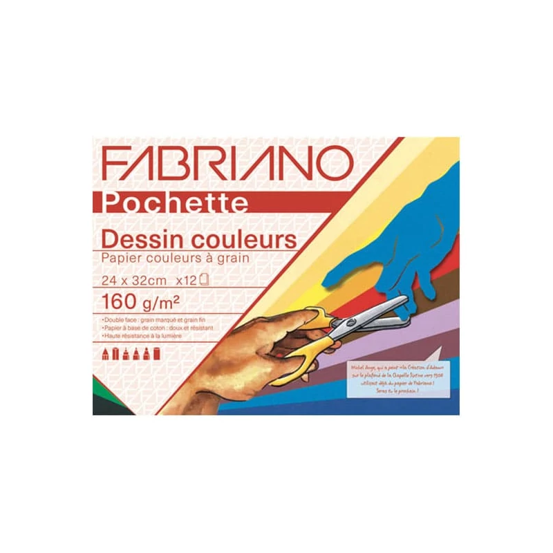 Fabriano Pochette Dessin Couleur színes rajzpapír csomag, 160 g - 24x32 cm, 12 lap