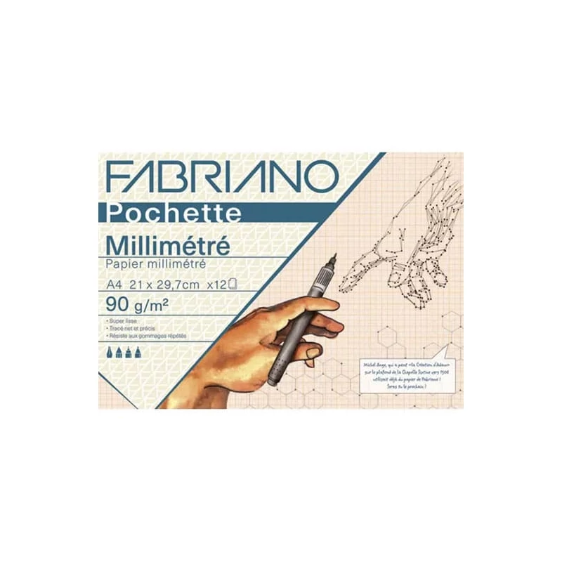 Fabriano Pochette milliméter papír csomag, 90 g, 12 lap, A4