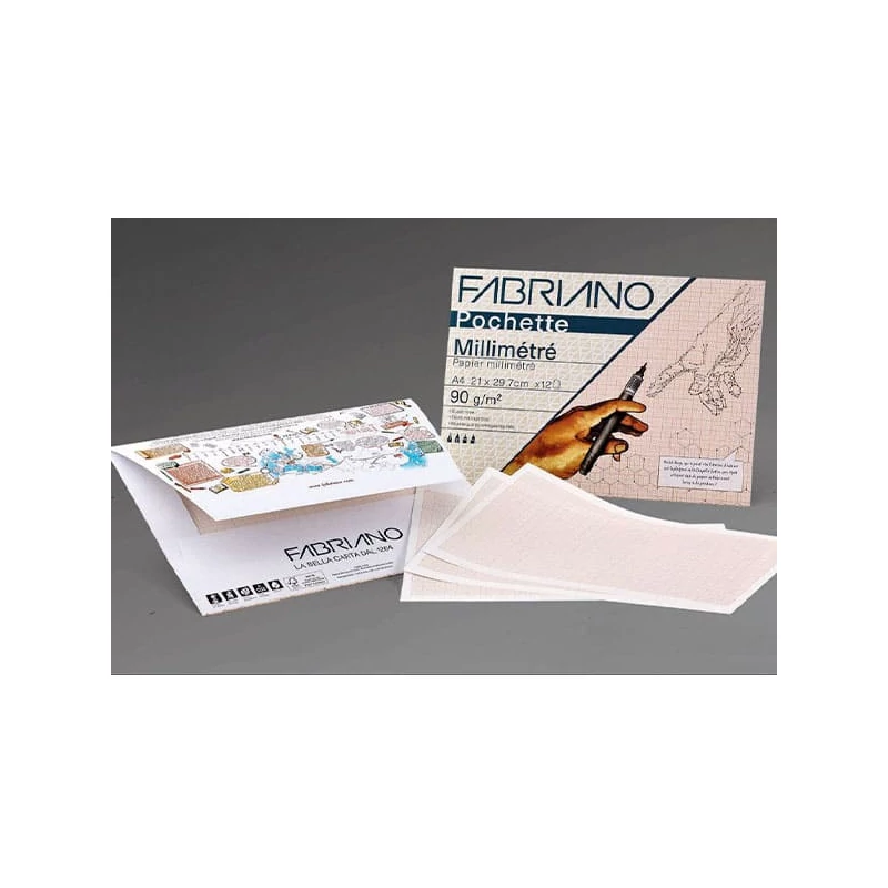 Fabriano Pochette milliméter papír csomag, 90 g, 12 lap, A4