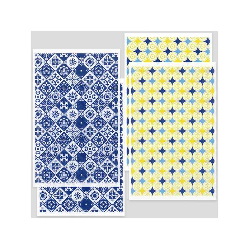 Transzfer papír süthető gyurmához, 9x14 cm, 2x2 db - csempeminta - kék, retro color