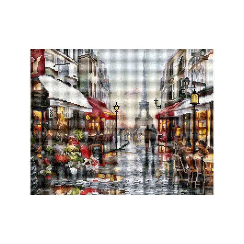 Gyémánt mozaik kirakó, feszített vásznon, 40x50 cm - Esős Párizs