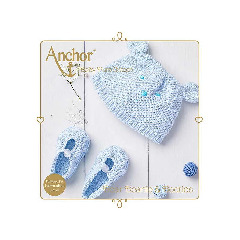 Kötőkészlet, Anchor Baby Pure Cotton - Sapka és cipő, kék