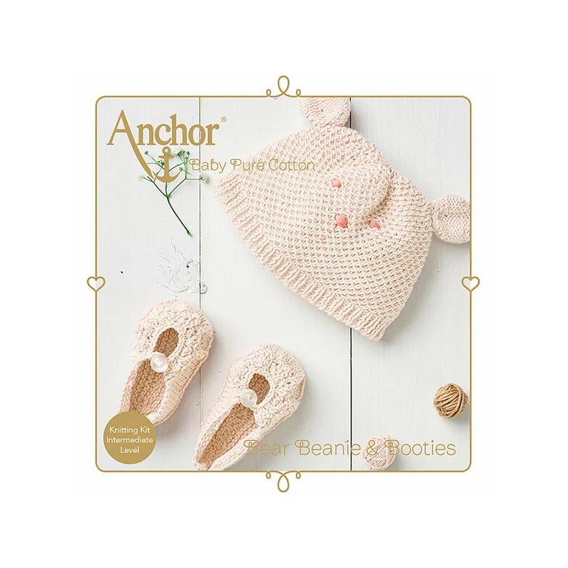 Kötőkészlet, Anchor Baby Pure Cotton - Sapka és cipő, bézs