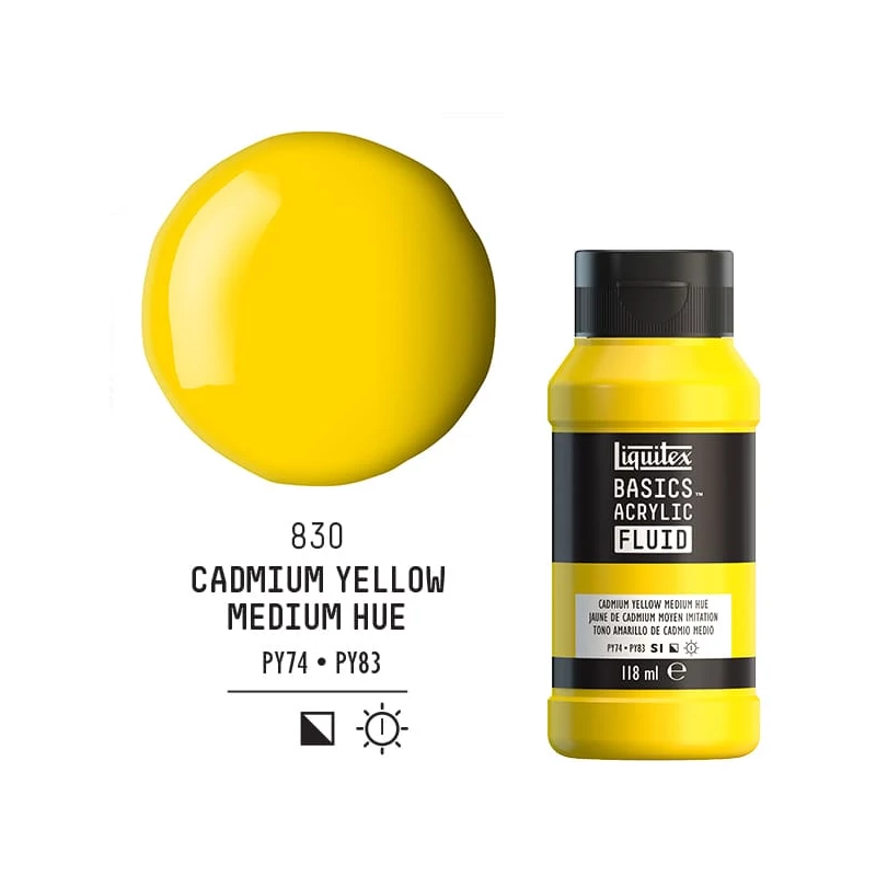 Liquitex Basics Fluid akrilfesték, 118 ml - 830, cadmium yellow medium hue