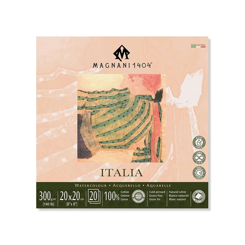 Magnani Italia akvarelltömb, 100% pamut, 300 g, 20x20 cm, 20 lap, félérdes