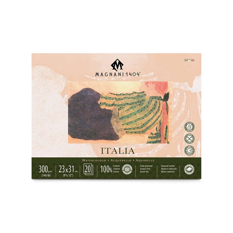 Magnani Italia akvarelltömb, 100% pamut, 300 g, 23x31 cm, 20 lap, félérdes