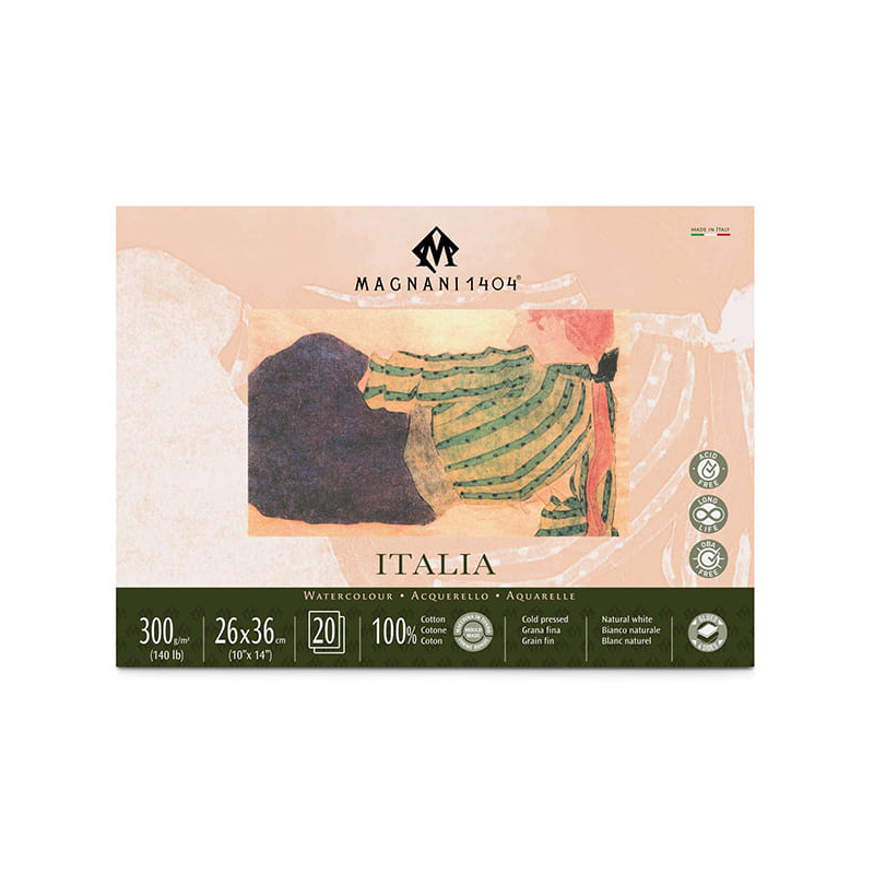 Magnani Italia akvarelltömb, 100% pamut, 300 g, 26x36 cm, 20 lap, félérdes