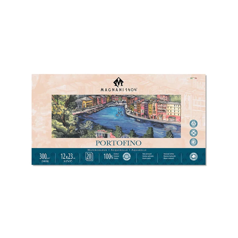 Magnani Portofino akvarelltömb, 100% pamut, 300 g, 12x23 cm, 20 lap, sima