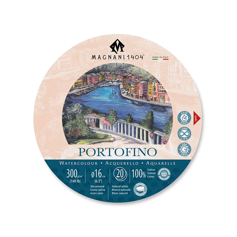 Magnani Portofino akvarelltömb, 100% pamut, 300 g, 16 cm kerek, 20 lap, sima