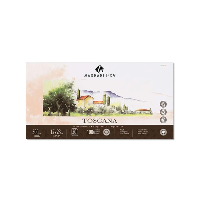 Magnani Toscana akvarelltömb, 100% pamut, 300 g, 12x23 cm, 20 lap, érdes