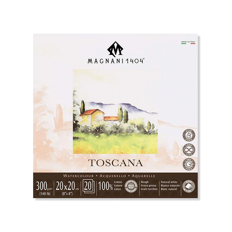 Magnani Toscana akvarelltömb, 100% pamut, 300 g, 20x20 cm, 20 lap, érdes