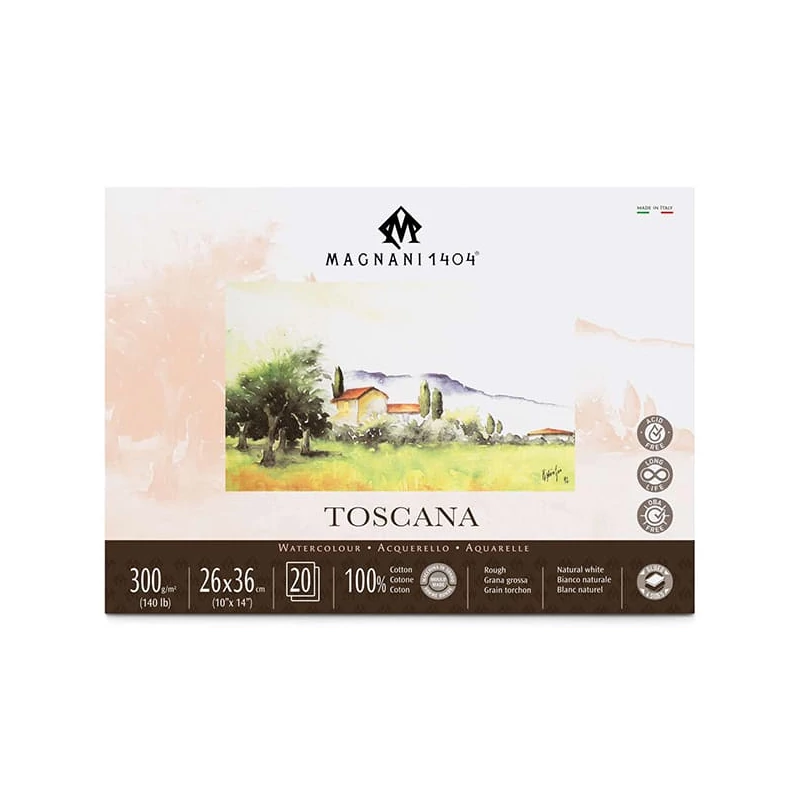 Magnani Toscana akvarelltömb, 100% pamut, 300 g, 26x36 cm, 20 lap, érdes