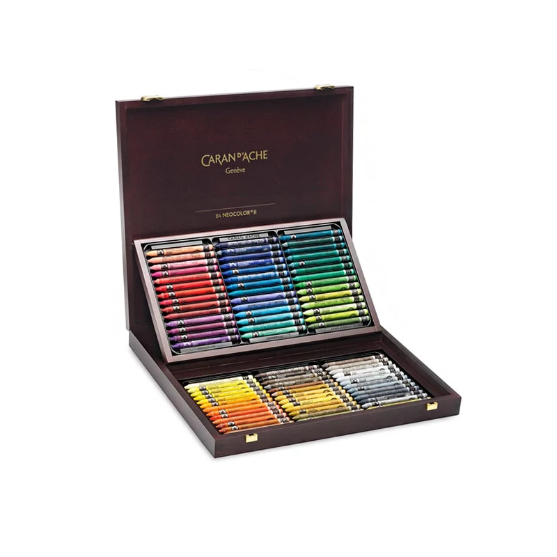 Caran d'Ache Classic Neocolor II akvarellkréta készlet, elegáns fadobozban - 84 db