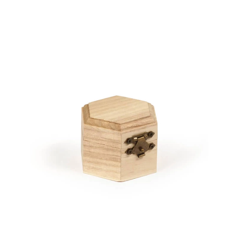 Fa mini doboz - hatszög, díszes, 7x5 cm