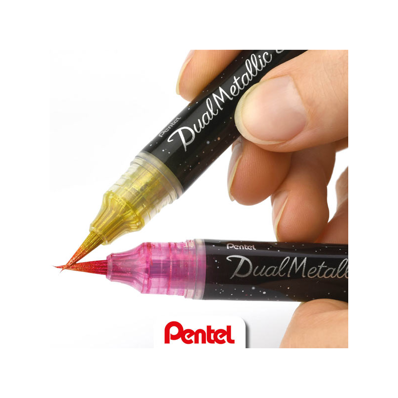 Pentel Dual Metallic Brush Pen ecsetfilc, XGFH-DAX, fekete-metálpiros