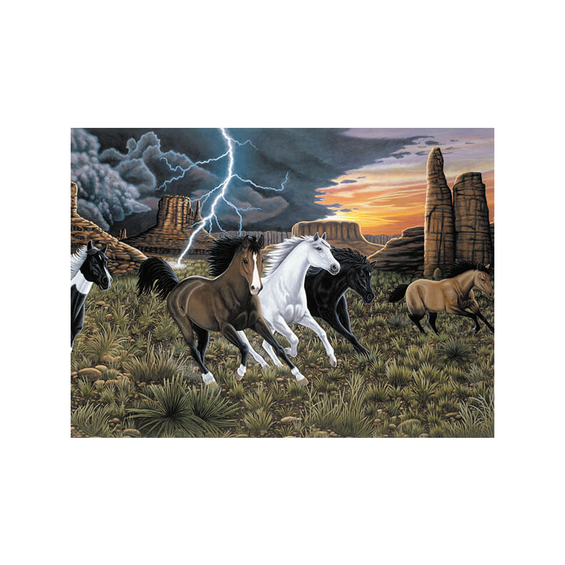 Számozott kifestő készlet, akrilfesték+ecset, 29x39 cm - Futó lovak