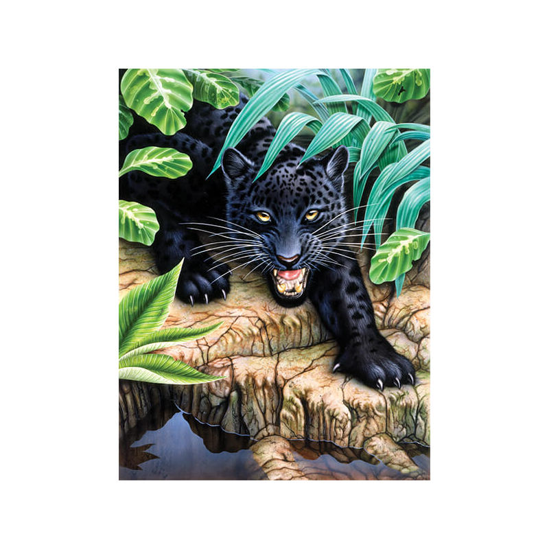 Számozott kifestő készlet, akrilfesték+ecset, 22x30 cm - Fekete leopárd