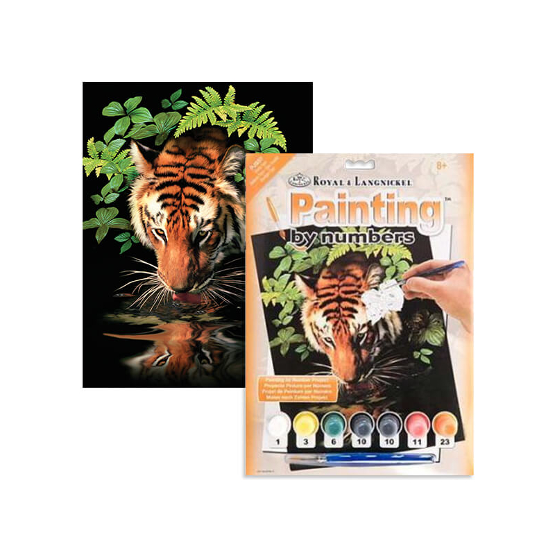 Számozott kifestő készlet, akrilfesték+ecset, 22x30 cm - Szomjas tigris