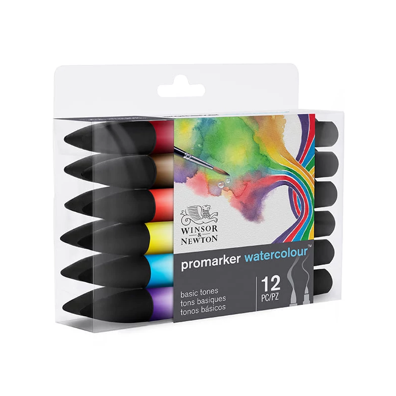 Promarker Watercolour kétvégű akvarell ecsetfilc készlet - 12 db, basic tones