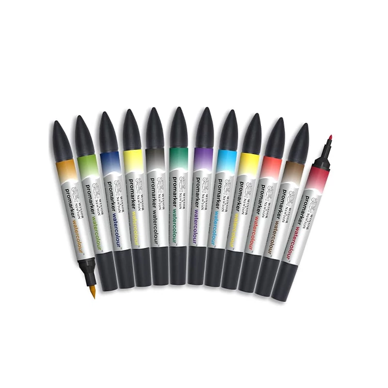 Promarker Watercolour kétvégű akvarell ecsetfilc készlet - 12 db, basic tones