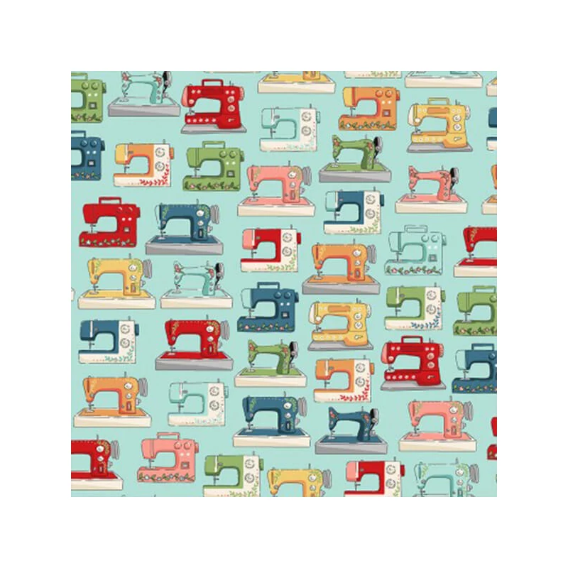 Patchwork anyag - Makower - Sewing Room Machines Blue 2503-B