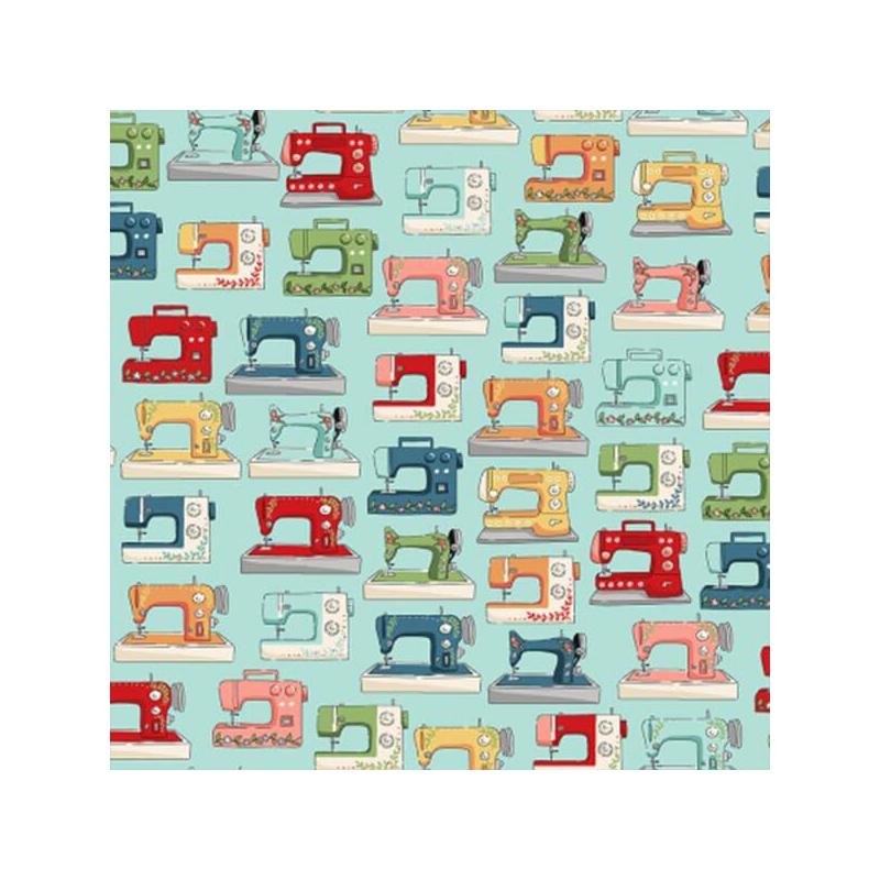 Patchwork anyag - Makower - Sewing Room Machines Blue 2503-B