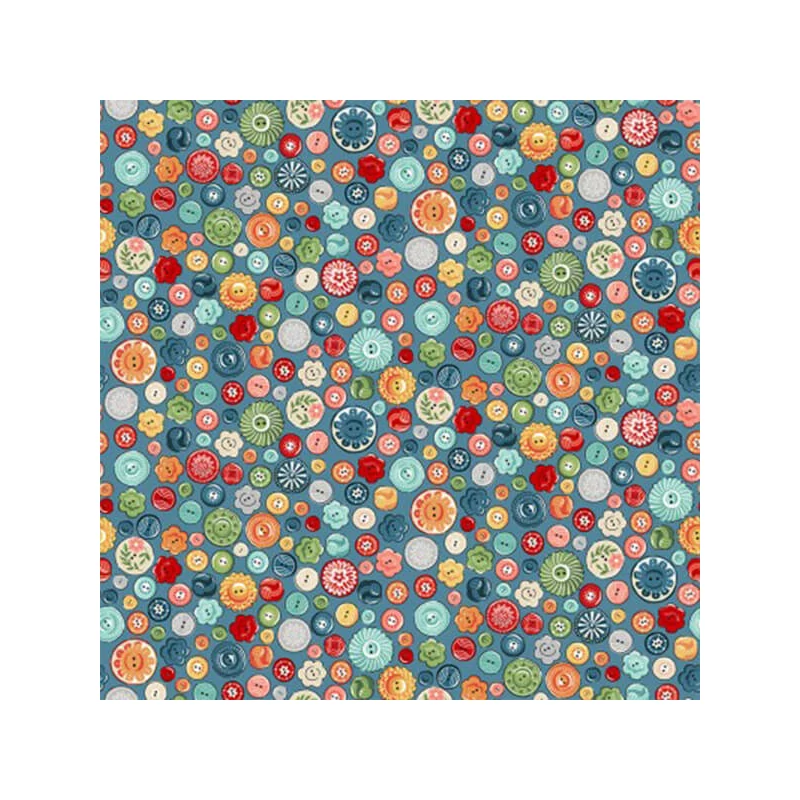 Patchwork anyag - Makower - Sewing Room ButtonsBlue 2504-B