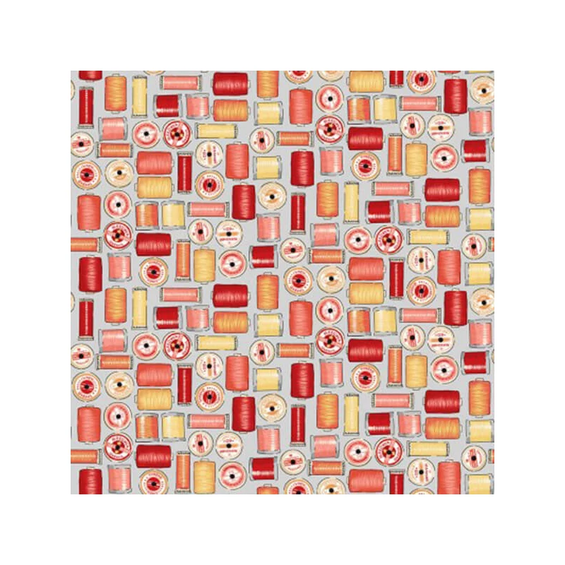 Patchwork anyag - Makower - Sewing Room Reels Red 2505-R