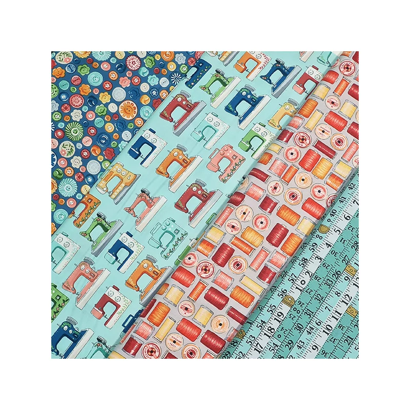 Patchwork anyag - Makower - Sewing Room Buttons Blue 2504-B