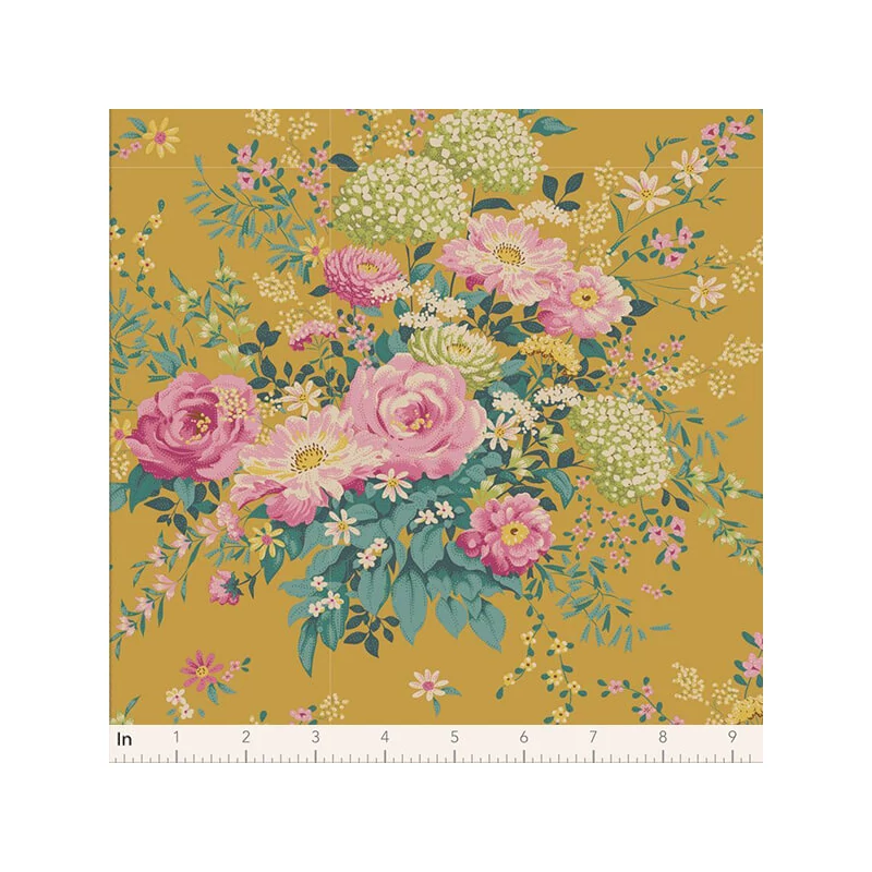 Patchwork anyag - Tilda Chic Escape - Wildgarden mustard 100454