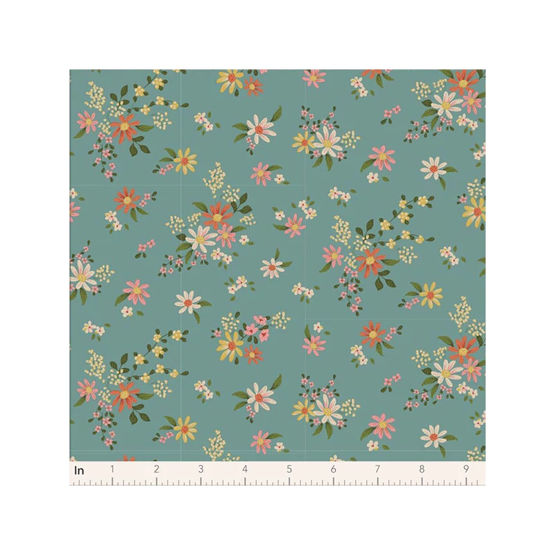 Patchwork anyag - Tilda Chic Escape - Daisyfield teal 110050