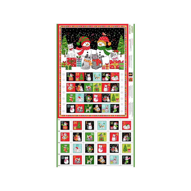 Patchwork anyag - Makower - Christmas Santa Paws Cats advent 2477-1 Panel, 60cm