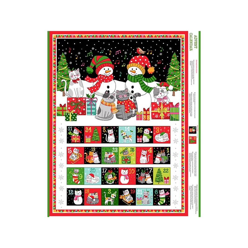Patchwork anyag - Makower - Christmas Santa Paws Cats advent 2477-1 Panel, 60cm