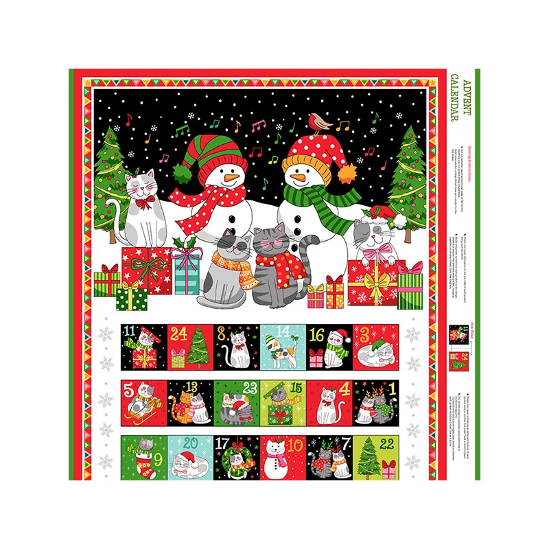 Patchwork anyag - Makower - Christmas Santa Paws Cats advent 2477-1 Panel, 60cm