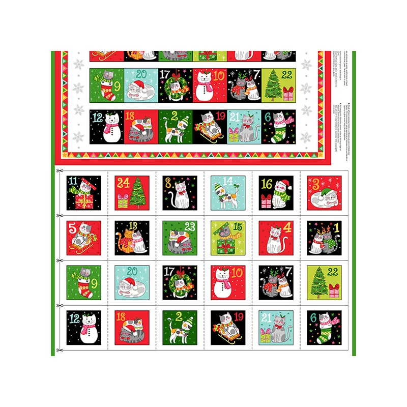 Patchwork anyag - Makower - Christmas Santa Paws Cats advent 2477-1 Panel, 60cm