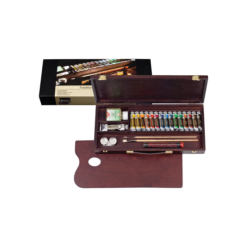 Talens Rembrandt olaj festőkészlet - 15x15 ml + 1x40 ml + kiegészítők, fadobozos