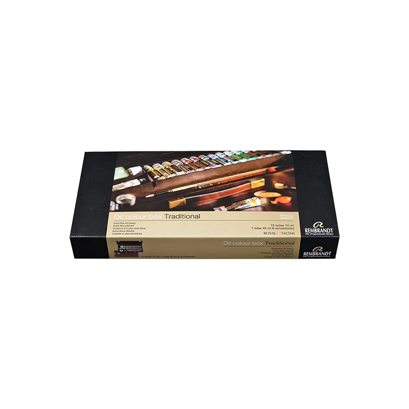 Talens Rembrandt olaj festőkészlet - 15x15 ml + 1x40 ml + kiegészítők, fadobozos