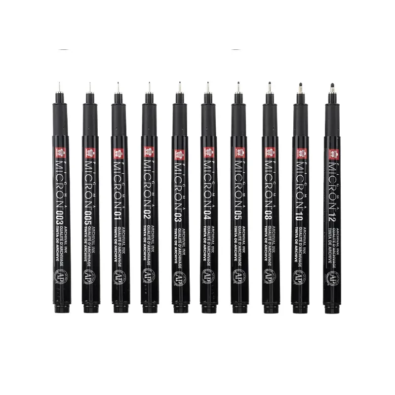 Sakura Pigma Micron műszaki rajztoll készlet - 10 db + tolltartó, Black Edition