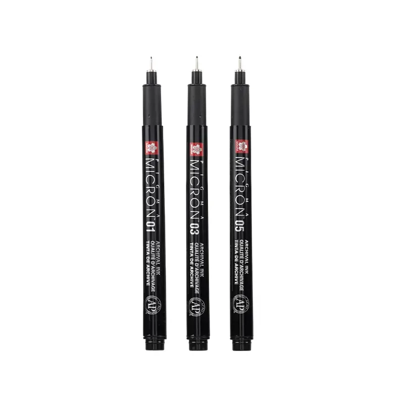 Sakura Pigma Micron műszaki rajztoll készlet - 3 db + tolltartó, Black Edition