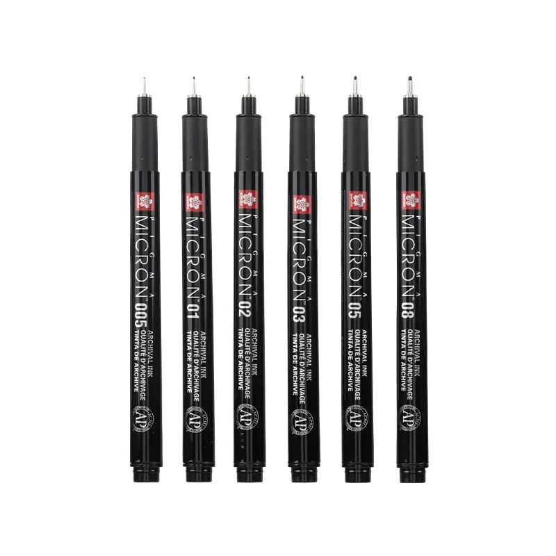 Sakura Pigma Micron műszaki rajztoll készlet - 6 db + tolltartó, Black Edition	